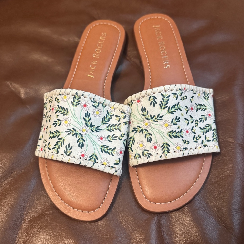 Jack Rogers Cream and Green Floral Sandals